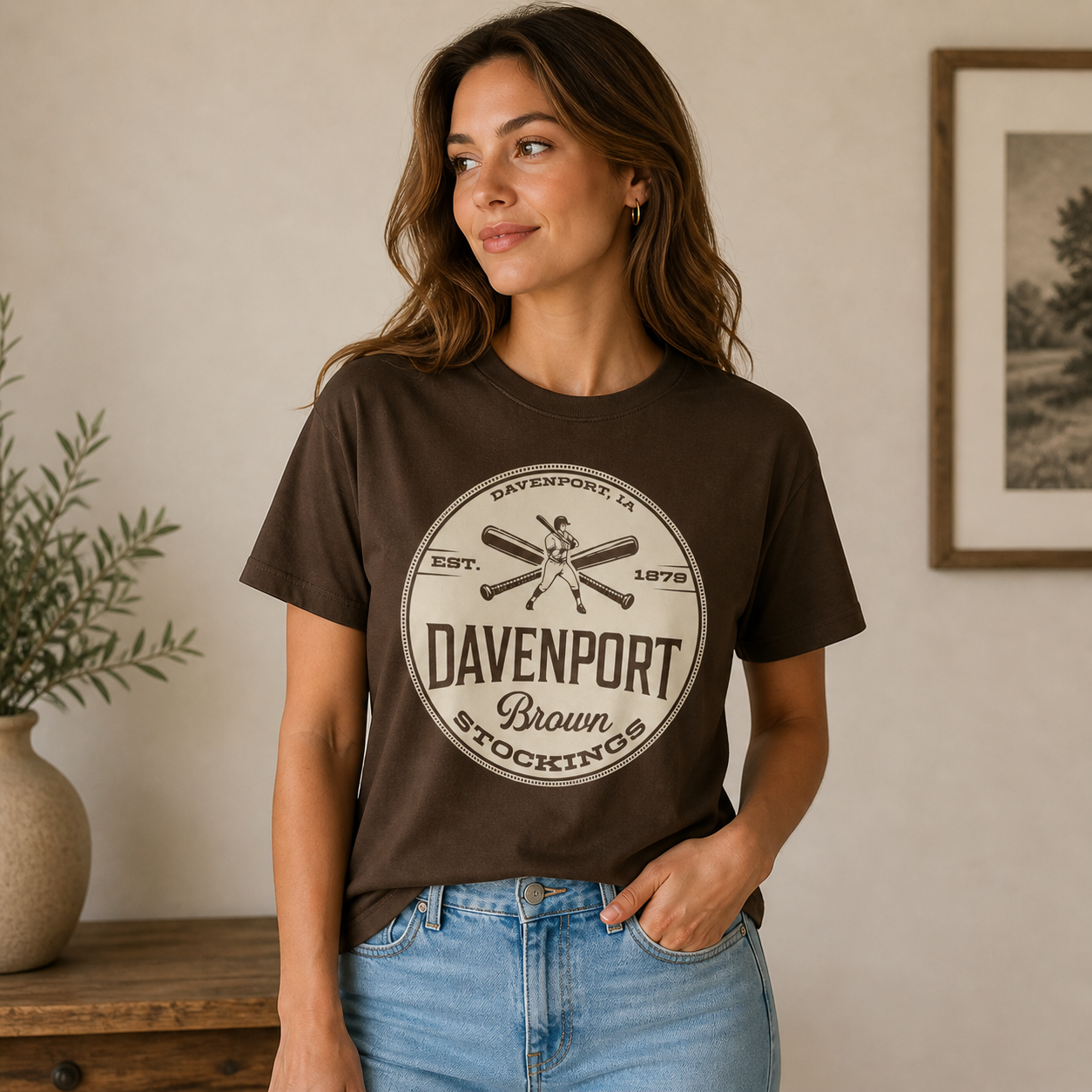 Davenport Brown Stockings Baseball t-shirt